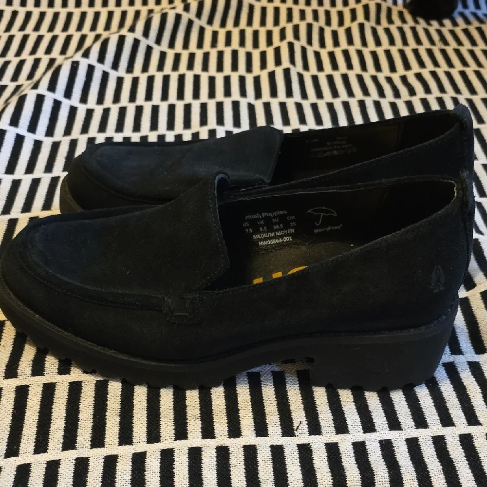 Hush Puppies Black Platform Suede Like Loafers